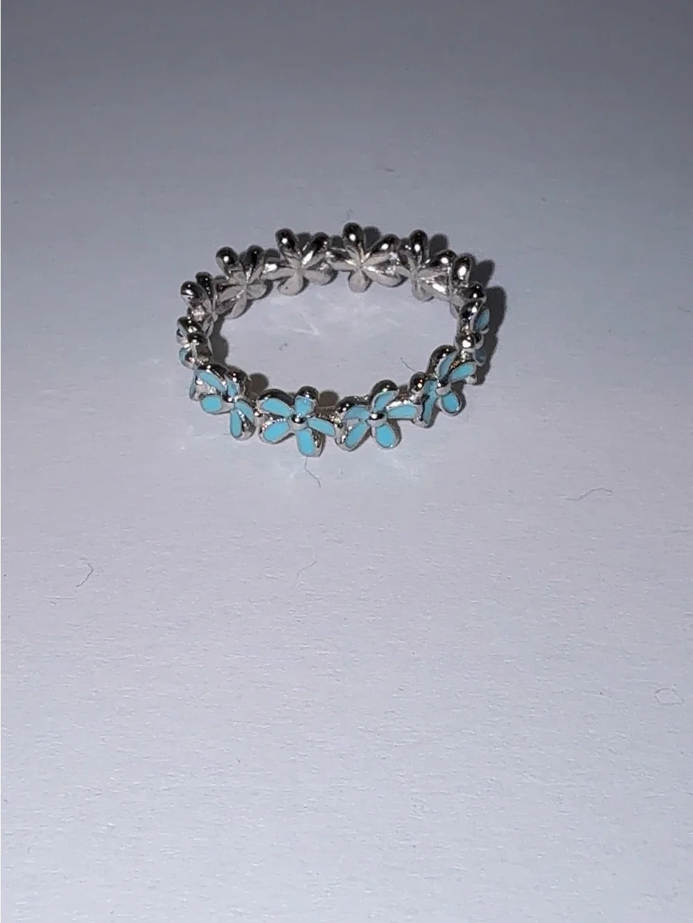 Silver Flower Band Ring with Turquoise Enamel